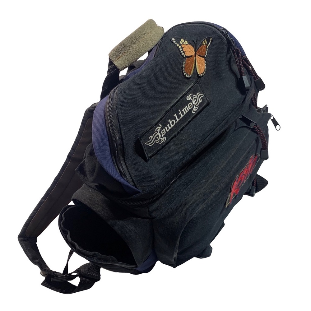 Vintage Black Camera Backpack with Patches